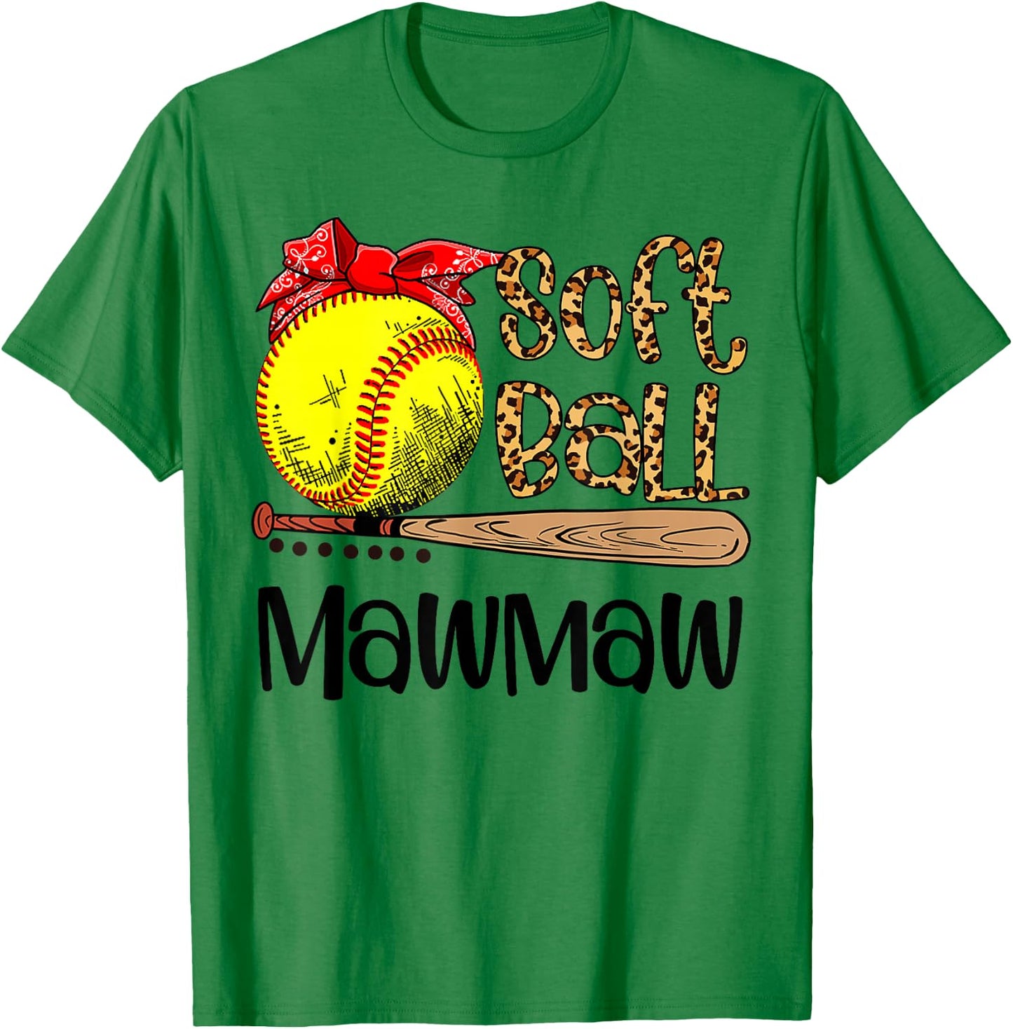 Women Mothers Day Softball Mawmaw Leopard T-Shirt - T-Shirt | Irish Green