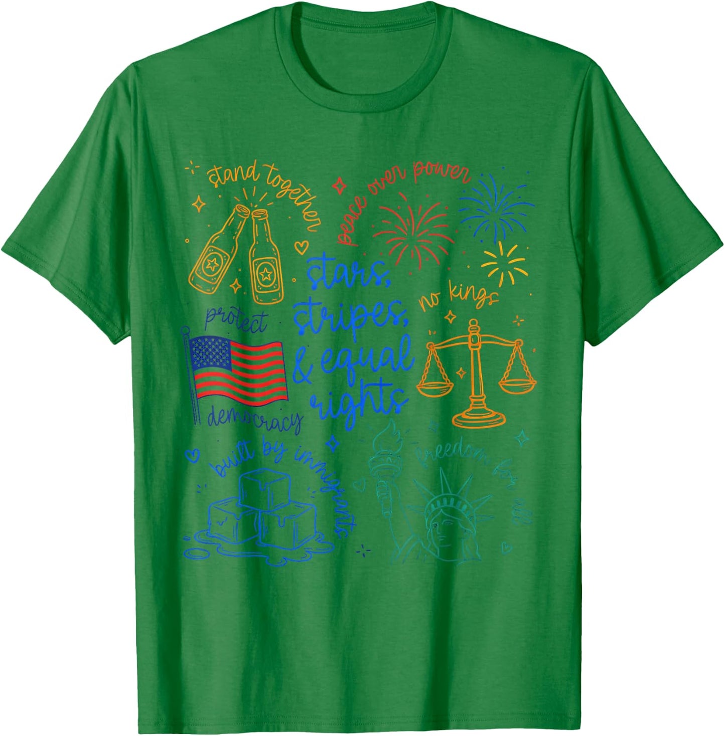Stars Stripes & Equal Right Doodle USA Political Liberal T-Shirt - T-Shirt | Irish Green