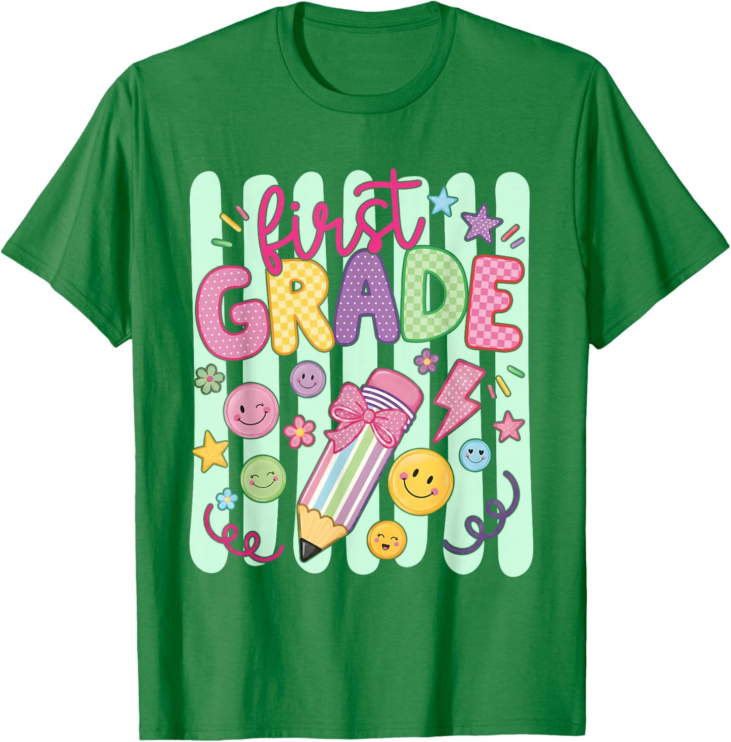 Preppy First Grade Back to School Pencil Student Teacher Kid T-Shirt - T-Shirt | Irish Green