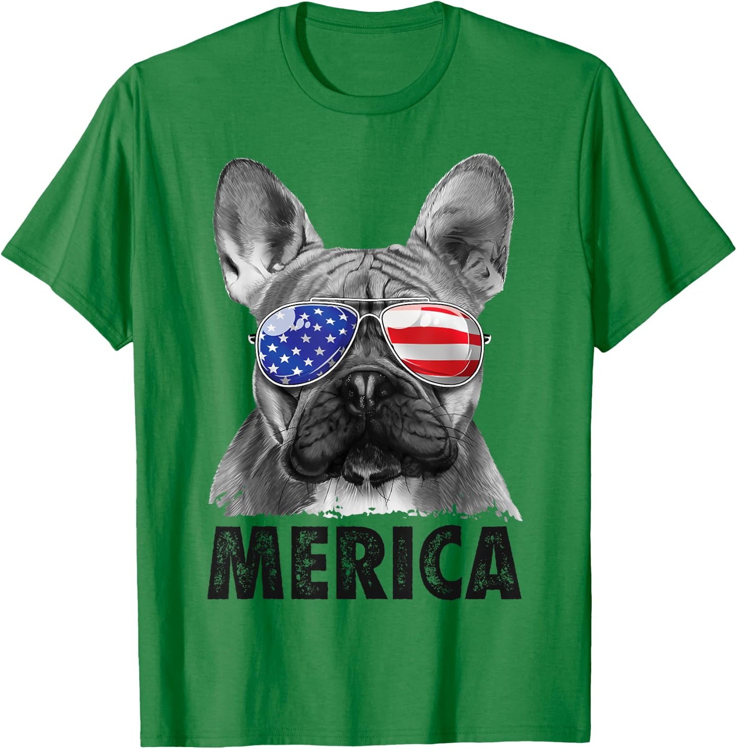 French Bulldog 4th of July Merica American Flag Sunglasses T-Shirt - T-Shirt | Irish Green
