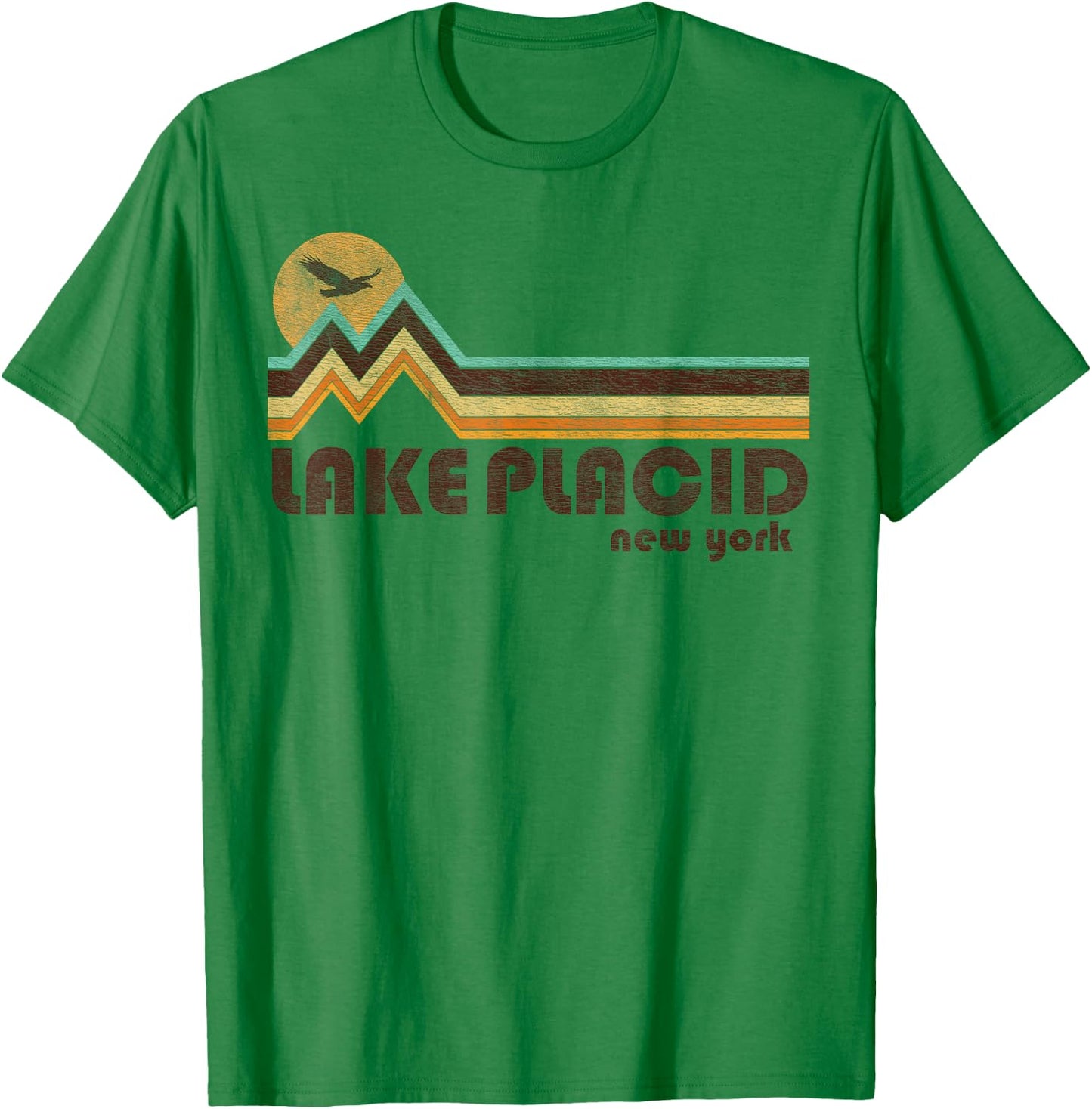Lake Placid New York NY 70s 80s Retro Style Vintage Souvenir T-Shirt - T-Shirt | Irish Green