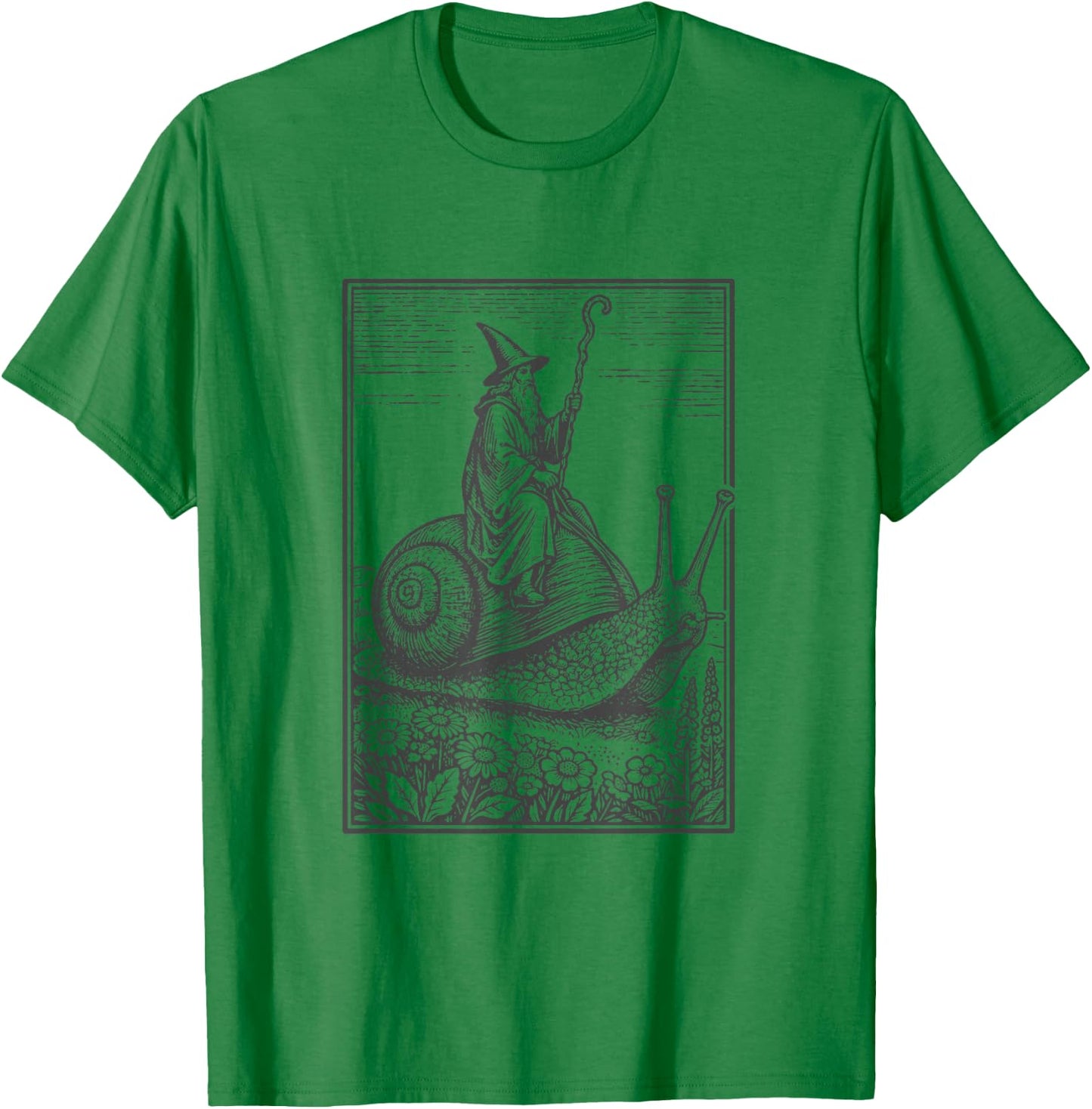 Zauberer, Magier, reitet auf Einer großen Schnecke, lustig T-Shirt - T-Shirt | Irish Green