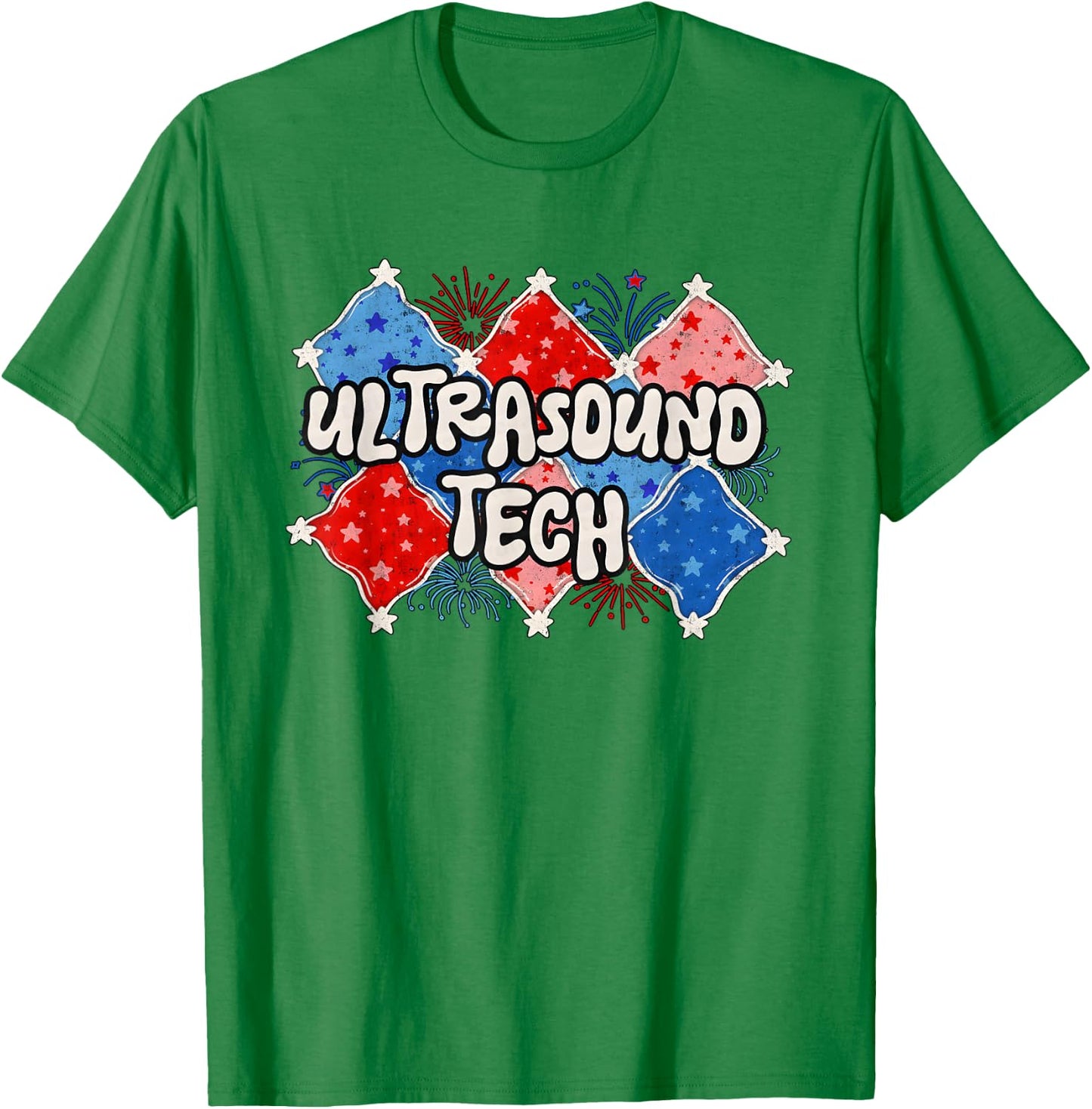 Retro 4th of July Ultrasound Tech OB MFM Sonographer T-Shirt - T-Shirt | Irish Green