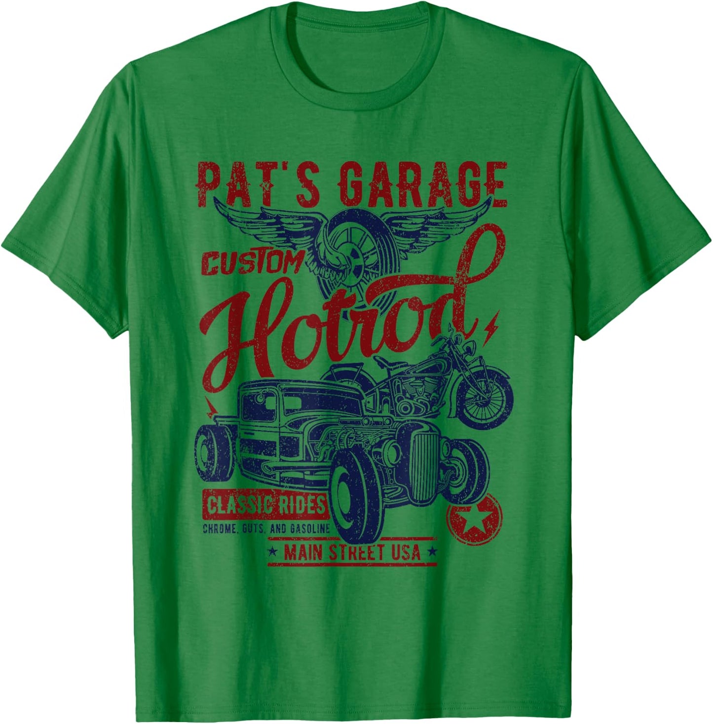 Pat's Garage Hotrod Classic Rides Distressed Design T-Shirt - T-Shirt | Irish Green