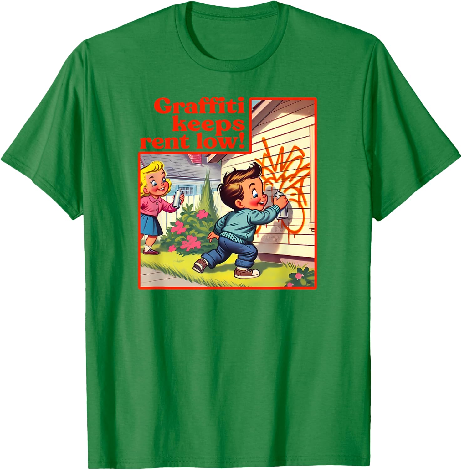 Graffiti Keeps Rent Low Retro Tag Graffiti Street Art , white, S T-Shirt - T-Shirt | Irish Green