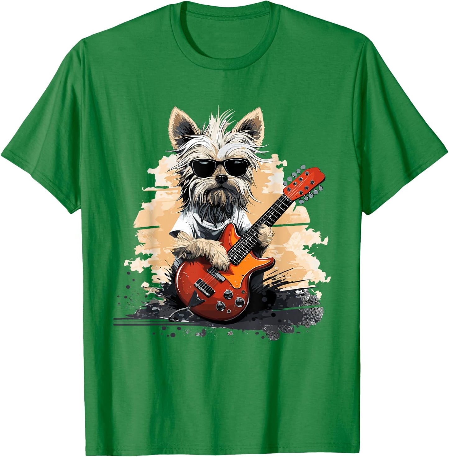 Cool Yorkshire Terrier Playing Guitar Print Art Yorkie Lover T-Shirt - T-Shirt | Irish Green
