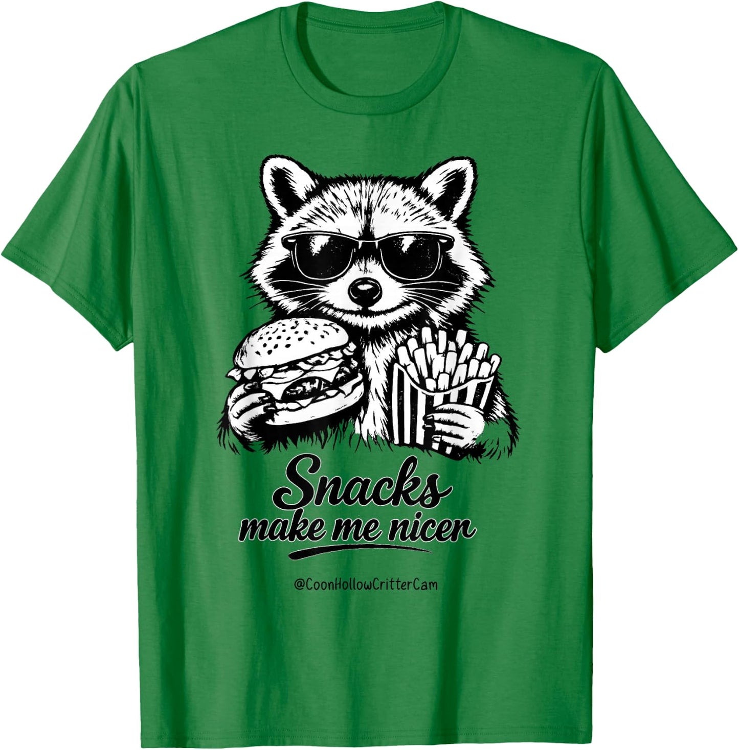 Funny Raccoon, Snacks Make Me Nicer, Feral T-Shirt - T-Shirt | Irish Green