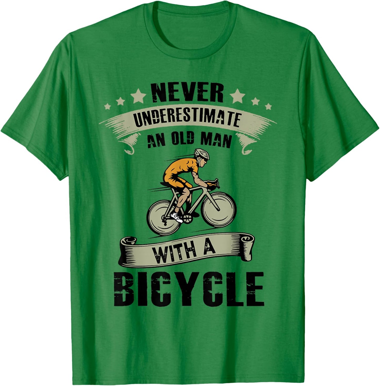 An Old Guy On A Bicycle Cycling Vintage Never Underestimate T-Shirt - T-Shirt | Irish Green
