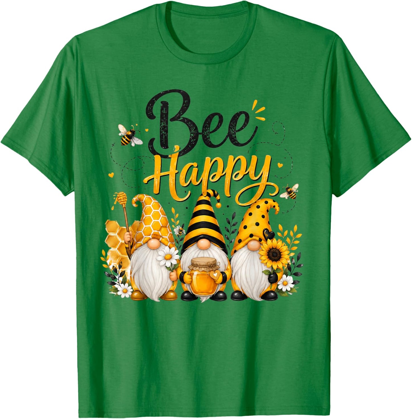 Bee Happy Gnomes with Honey Bees Cute Beekeeping Design T-Shirt - T-Shirt | Irish Green