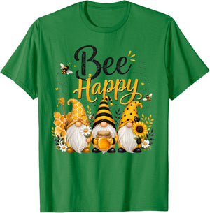 Bee Happy Gnomes with Honey Bees Cute Beekeeping Design T-Shirt - T-Shirt | Irish Green