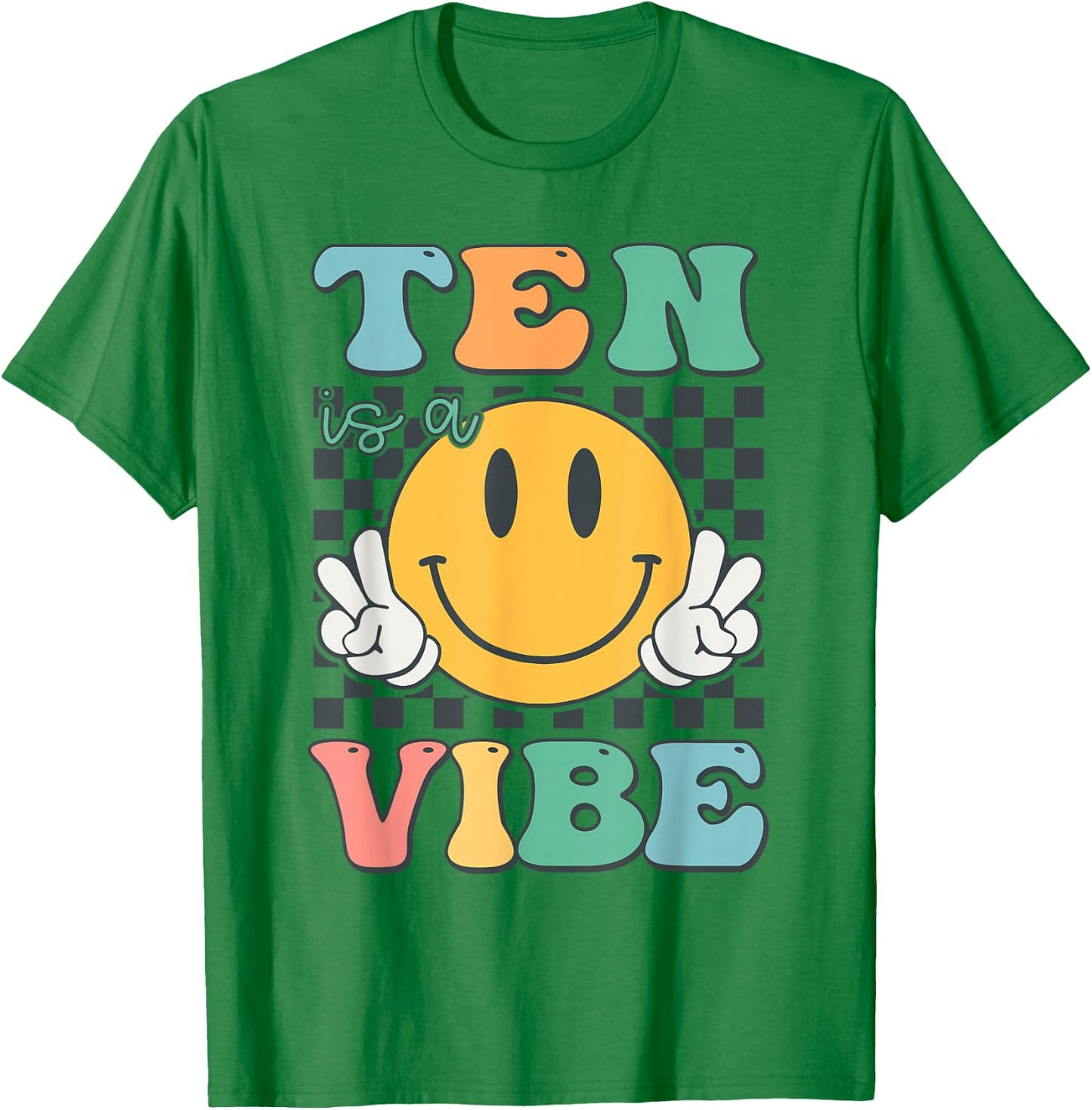Ten Is A Vibe, 10. Geburtstag, Lächeln, Gesicht, Hippie, Junge, Mädchen, Kind T-Shirt - T-Shirt | Irish Green