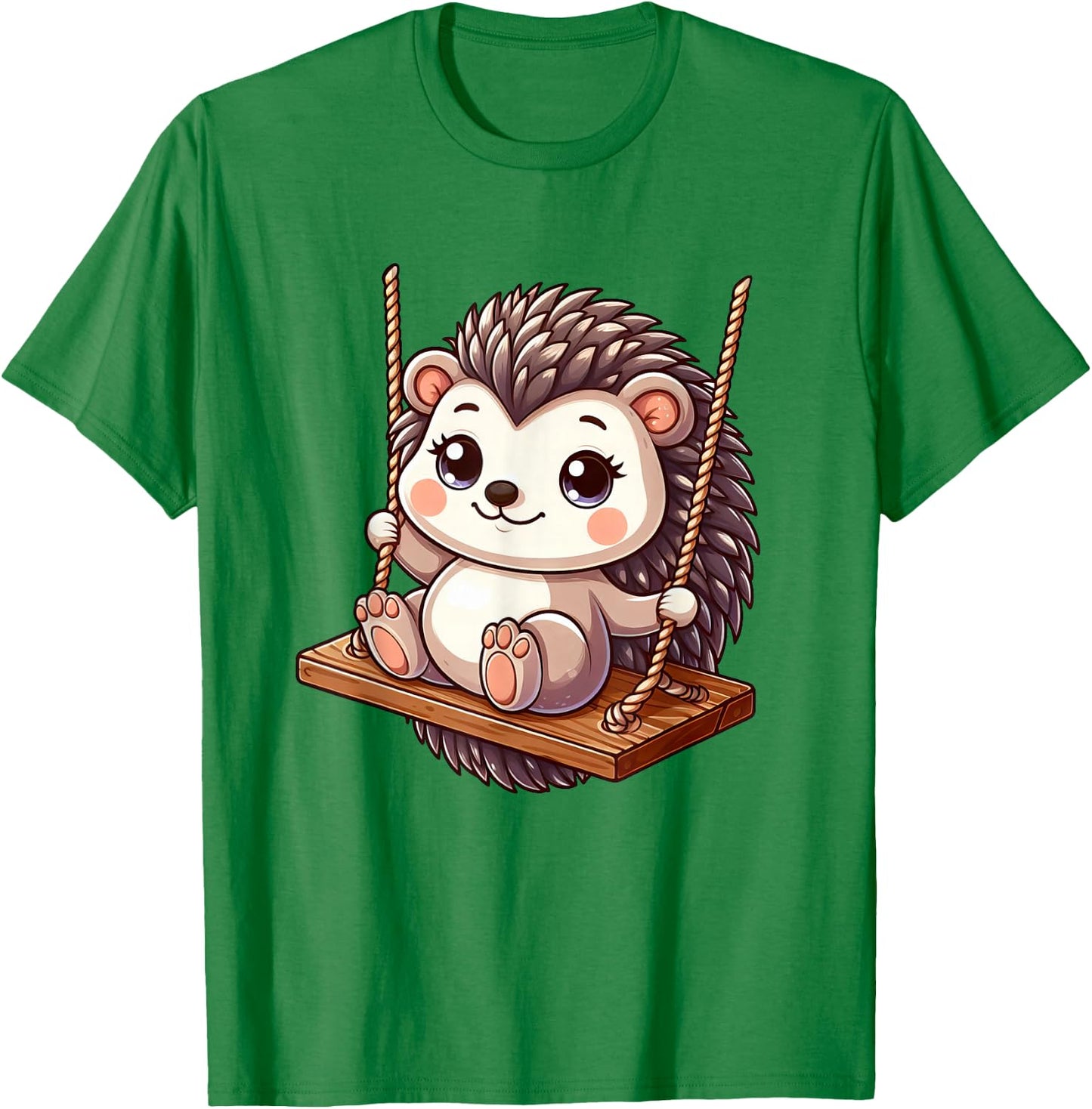 Swinging Hedgehog on a Swing , White T-Shirt - T-Shirt | Irish Green