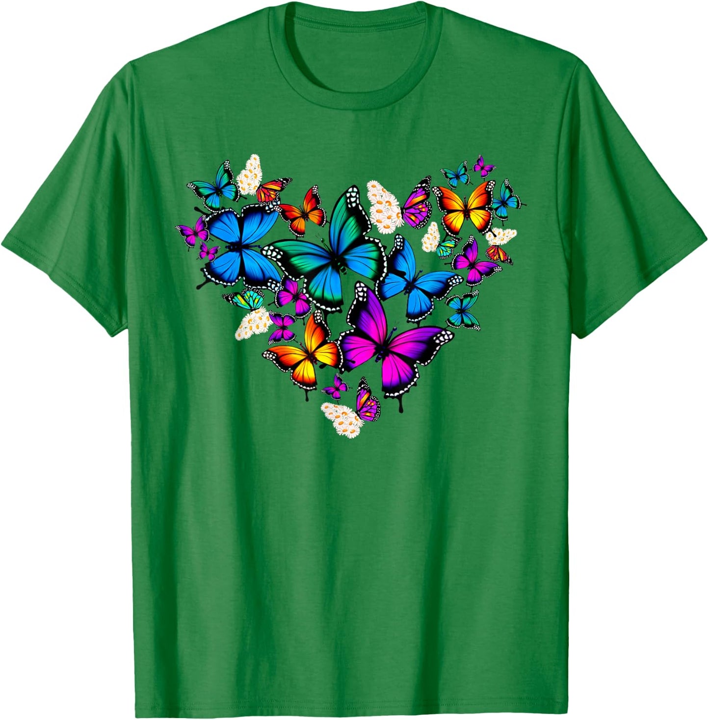 Woman Girls Butterflies Daisy Heart Colourful , White T-Shirt - T-Shirt | Irish Green