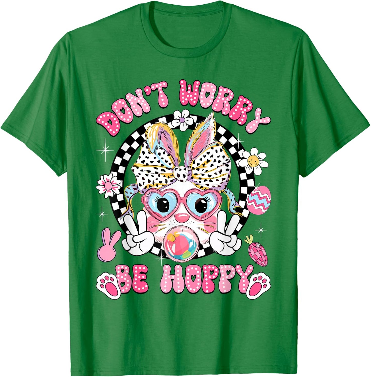 Happy Easter Groovy Bunny Face Don't Worry Be Hoppy Women T-Shirt - T-Shirt | Irish Green