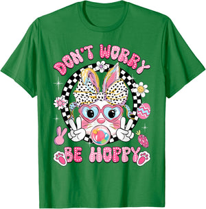 Happy Easter Groovy Bunny Face Don't Worry Be Hoppy Women T-Shirt - T-Shirt | Irish Green