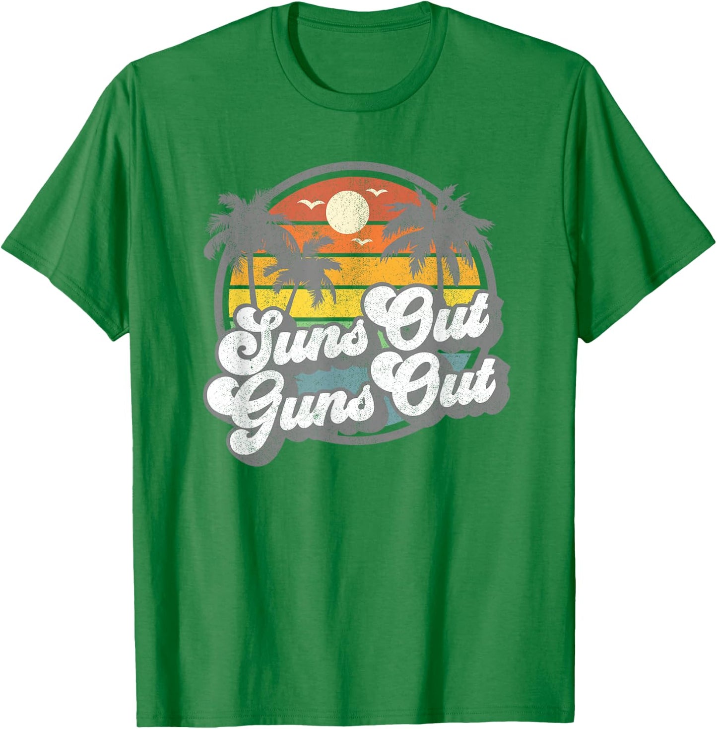Suns Out Guns Out Funny Beach Vacation Retro Surfing Gift T-Shirt - T-Shirt | Irish Green