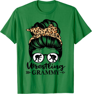 Wrestling Grammy Messy Bun Hair Funny Wrestler Grammy T-Shirt - T-Shirt | Irish Green