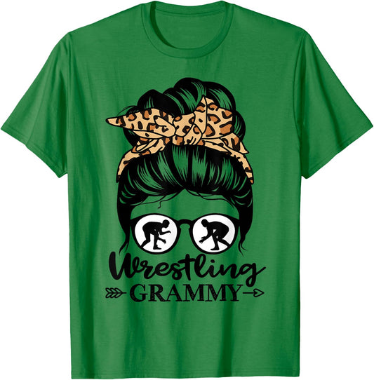 Wrestling Grammy Messy Bun Hair Funny Wrestler Grammy T-Shirt - T-Shirt | Irish Green