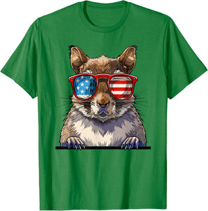 Squirrel USA Flag Funny Squirrel Lovers Mom Dad 4th of July T-Shirt - T-Shirt | Irish Green
