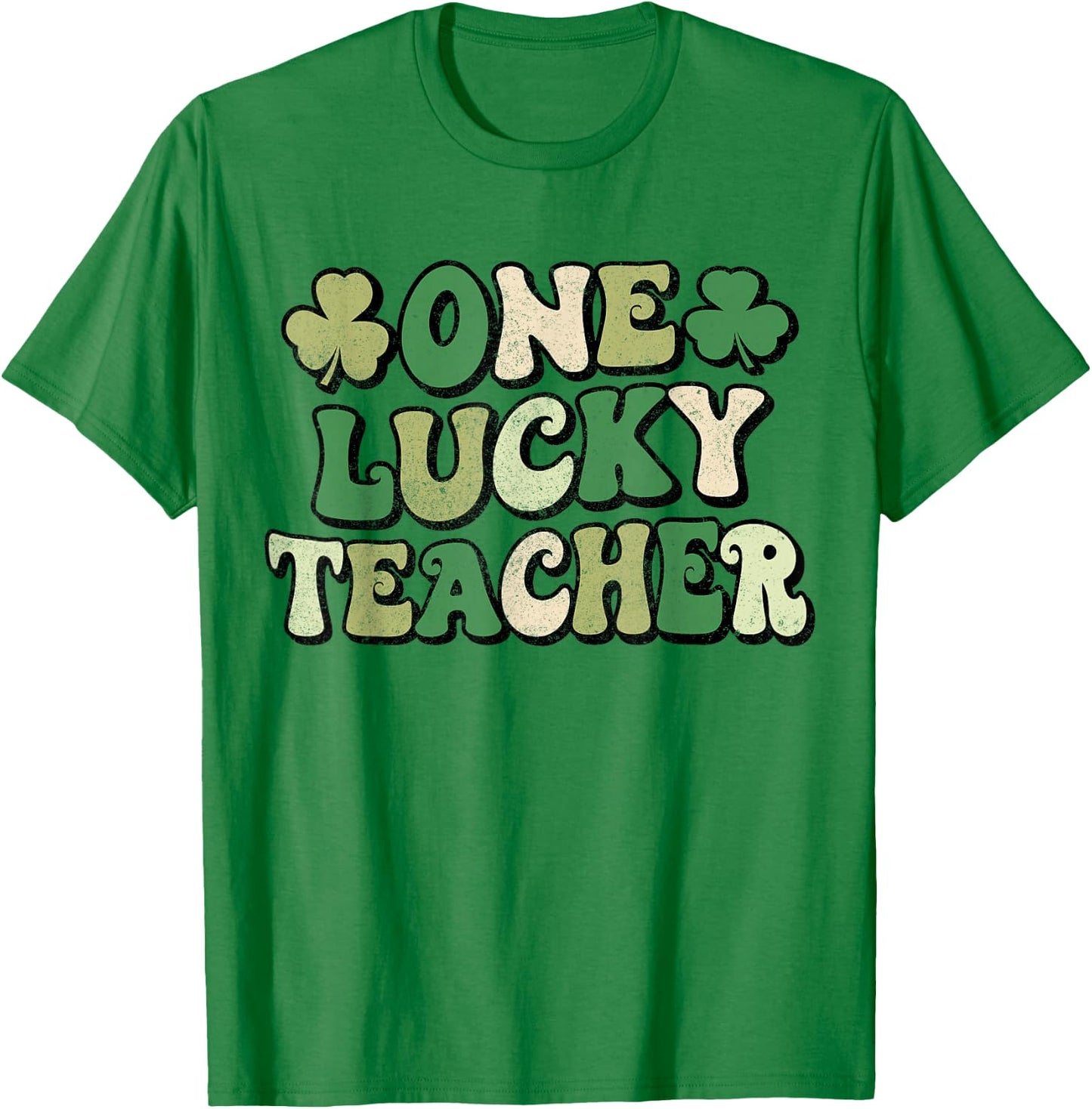 One Lucky Teacher Groovy Retro Teacher St Patrick's Day Women Kids T-Shirt - T-Shirt | Irish Green