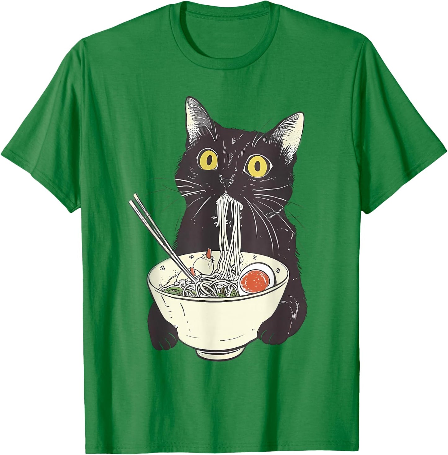Cat Ramen Noodle Japanese Anime Manga Kawaii Cat , White T-Shirt - T-Shirt | Irish Green
