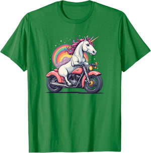 Unicorn Riding a Motorcycle Fantasy Style T-Shirt - T-Shirt | Irish Green