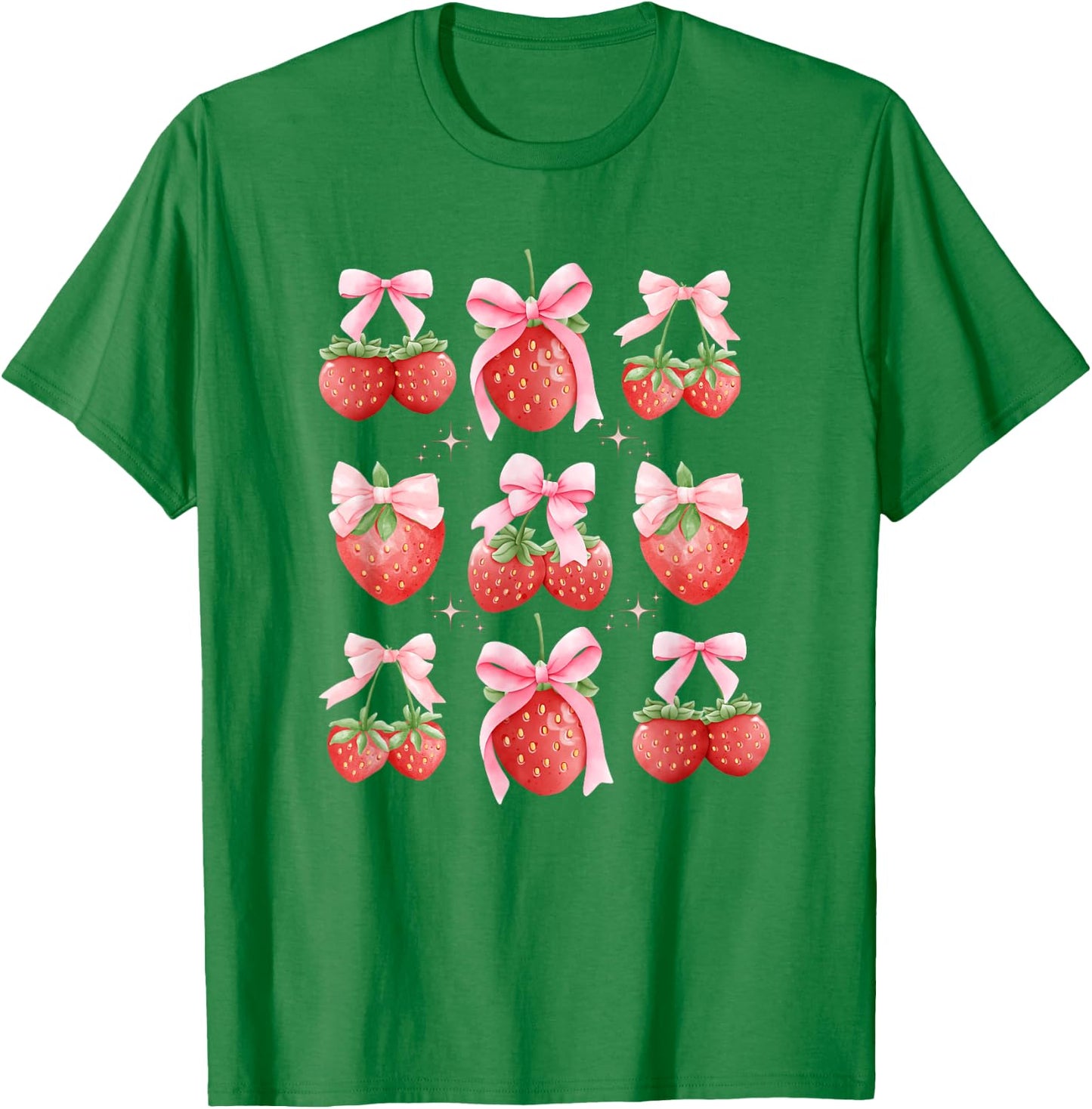 Cute Pink Bow Coquette Strawberry Clean Girl Aesthetic T-Shirt - T-Shirt | Irish Green