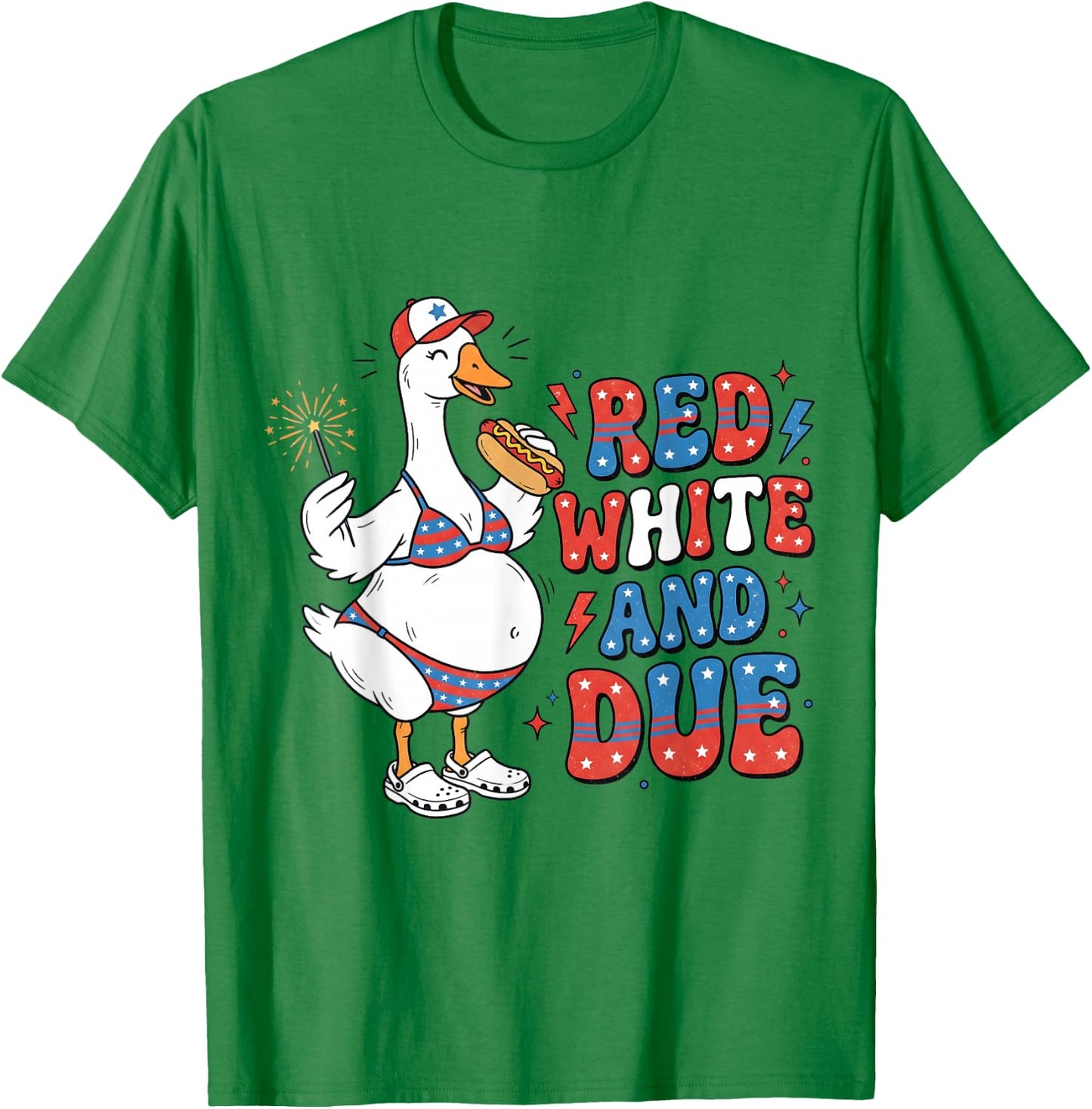 Red White and Due Funny Pregnant Goose 4th of July Pregnancy T-Shirt - T-Shirt | Irish Green