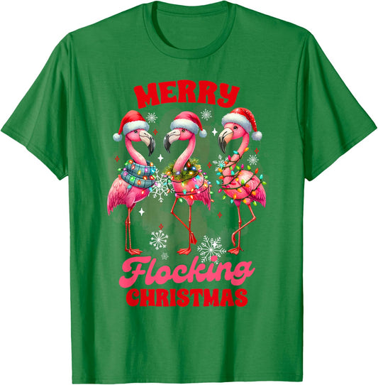 Christmas Xmas Vibes Flamingo Lover Merry Flocking Christmas T-Shirt - T-Shirt | Irish Green