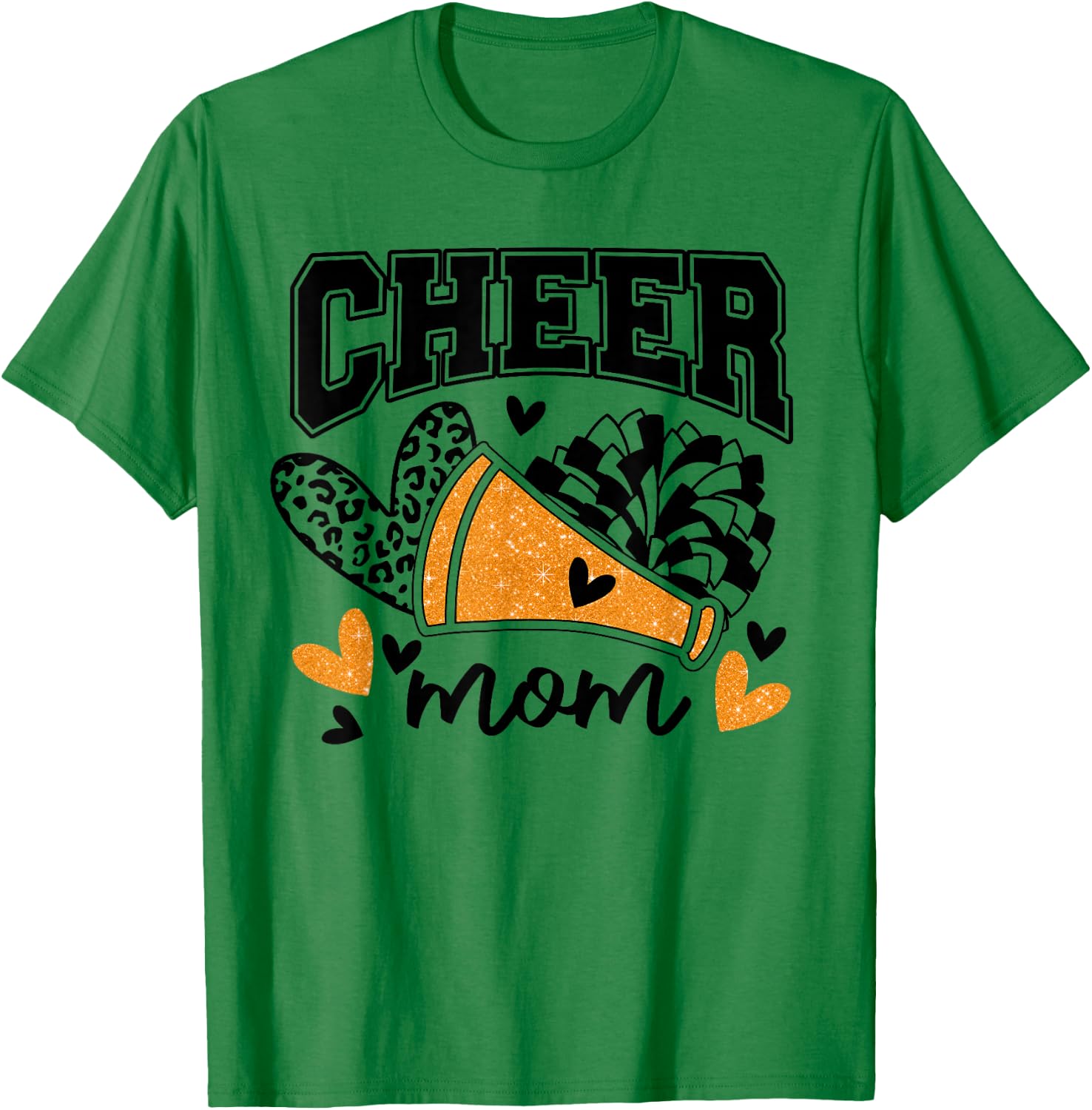 Cheer Mom Biggest Fan Cheerleader Black And Orange Pom Pom T-Shirt - T-Shirt | Irish Green