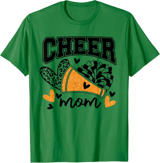 Cheer Mom Biggest Fan Cheerleader Black And Orange Pom Pom T-Shirt - T-Shirt | Irish Green