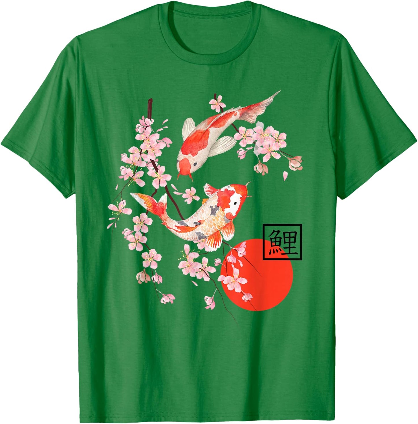 Cherry Blossoms Koi Carp Fish Japanese Sakura Graphic Art T-Shirt - T-Shirt | Irish Green