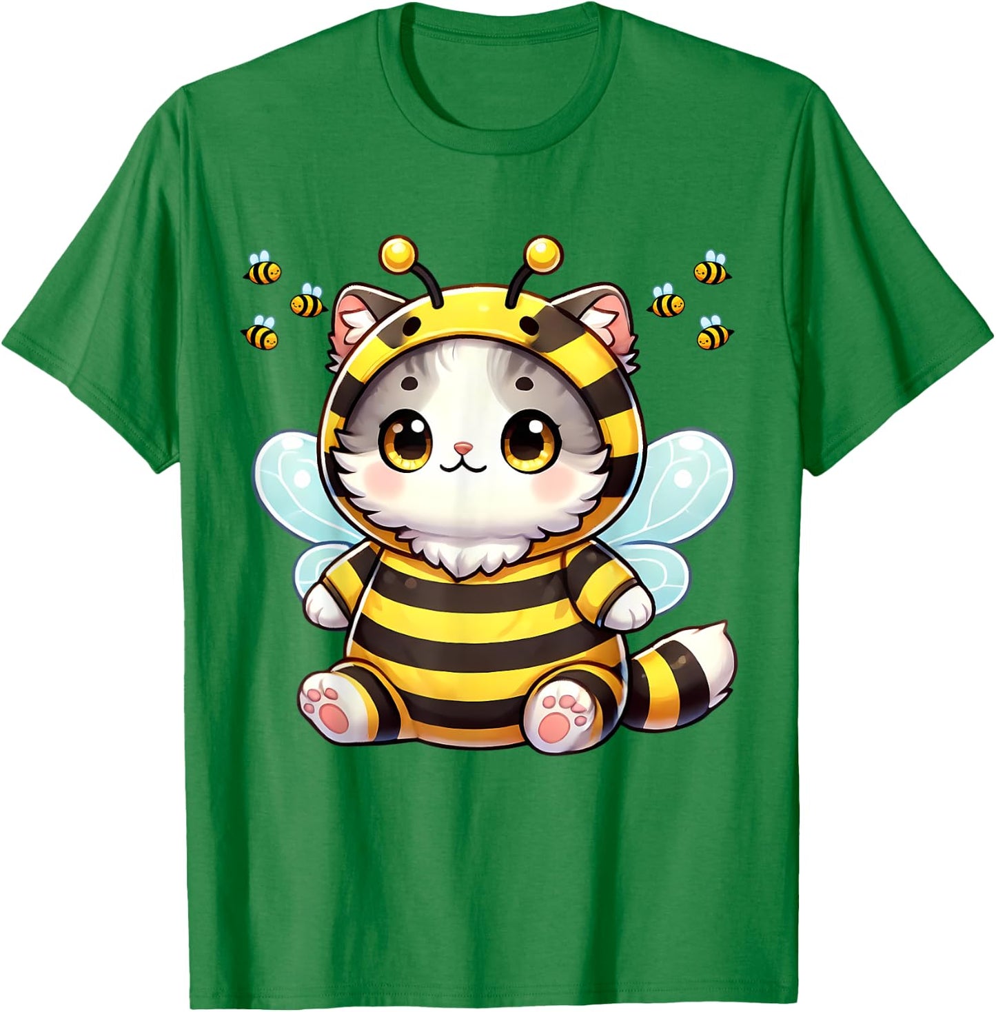 Bee Cat BeeCat Cute Funny Kitten Cat Dressed As A Bee Men Women Girls Kids T-Shirt - T-Shirt | Irish Green