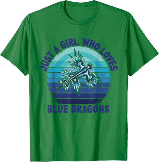 Retro Just A Girl Who Loves Blue Dragons Sea Slugs T-Shirt - T-Shirt | Irish Green