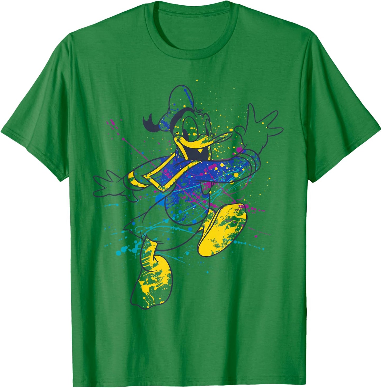 Disney Donald Duck Jumping For Joy Paint Splatter Portrait T-Shirt - T-Shirt | Irish Green