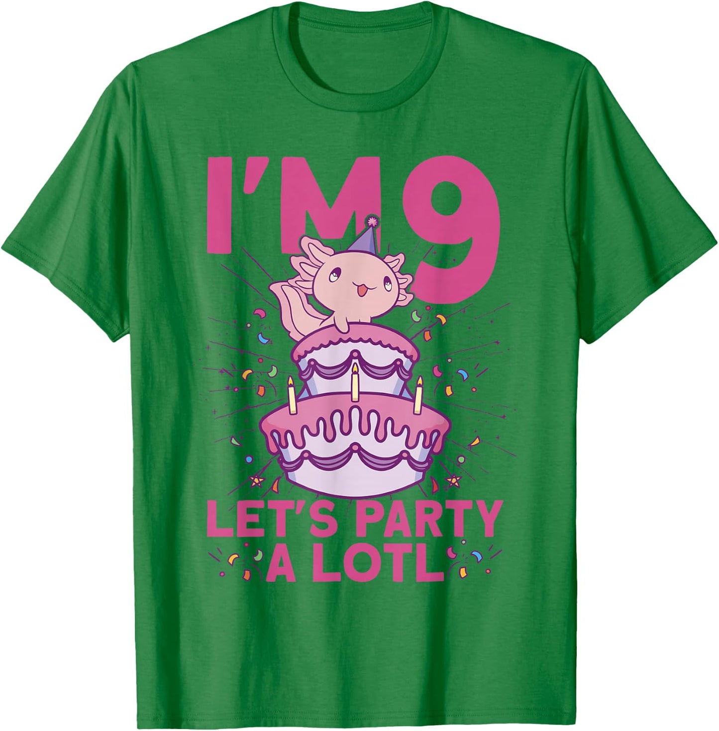 I'm 9 bday Axolotl party cute 9th Birthday Kids Axolotl T-Shirt - T-Shirt | Irish Green