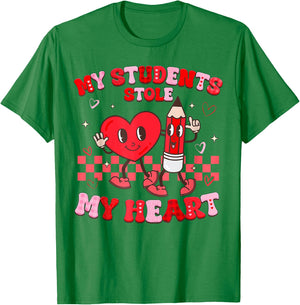 Groovy My Students Stole My Heart Valentines Day Teachers T-Shirt - T-Shirt | Irish Green