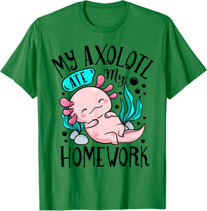 My Axolotl Ate My Homework Funny Boys Girls Students School T-Shirt - T-Shirt | Irish Green