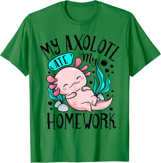 My Axolotl Ate My Homework Funny Boys Girls Students School T-Shirt - T-Shirt | Irish Green