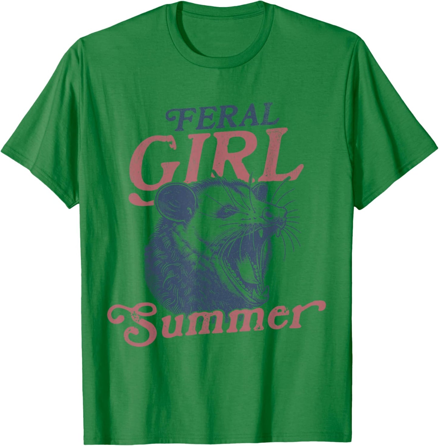 Vintage Feral Girl Summer Opossum T-Shirt - T-Shirt | Irish Green