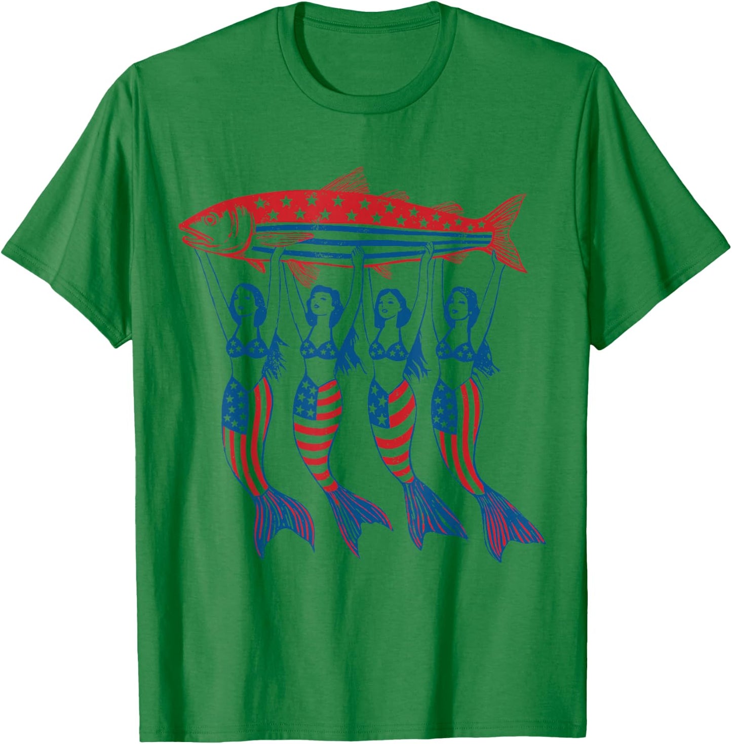 Mermaid Sardine Tinned Fish USA Patriotic 250th 4th of July T-Shirt - T-Shirt | Irish Green
