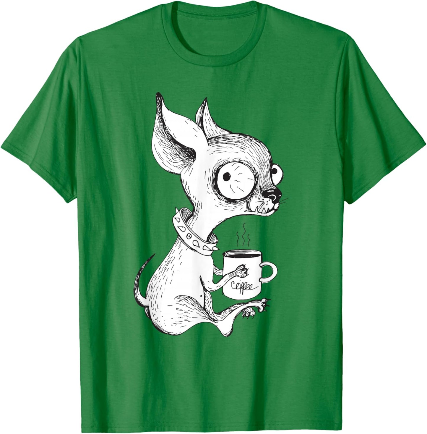 Cute Unique Chihuahua & Coffee Art | Dog Lover Gift T-Shirt - T-Shirt | Irish Green