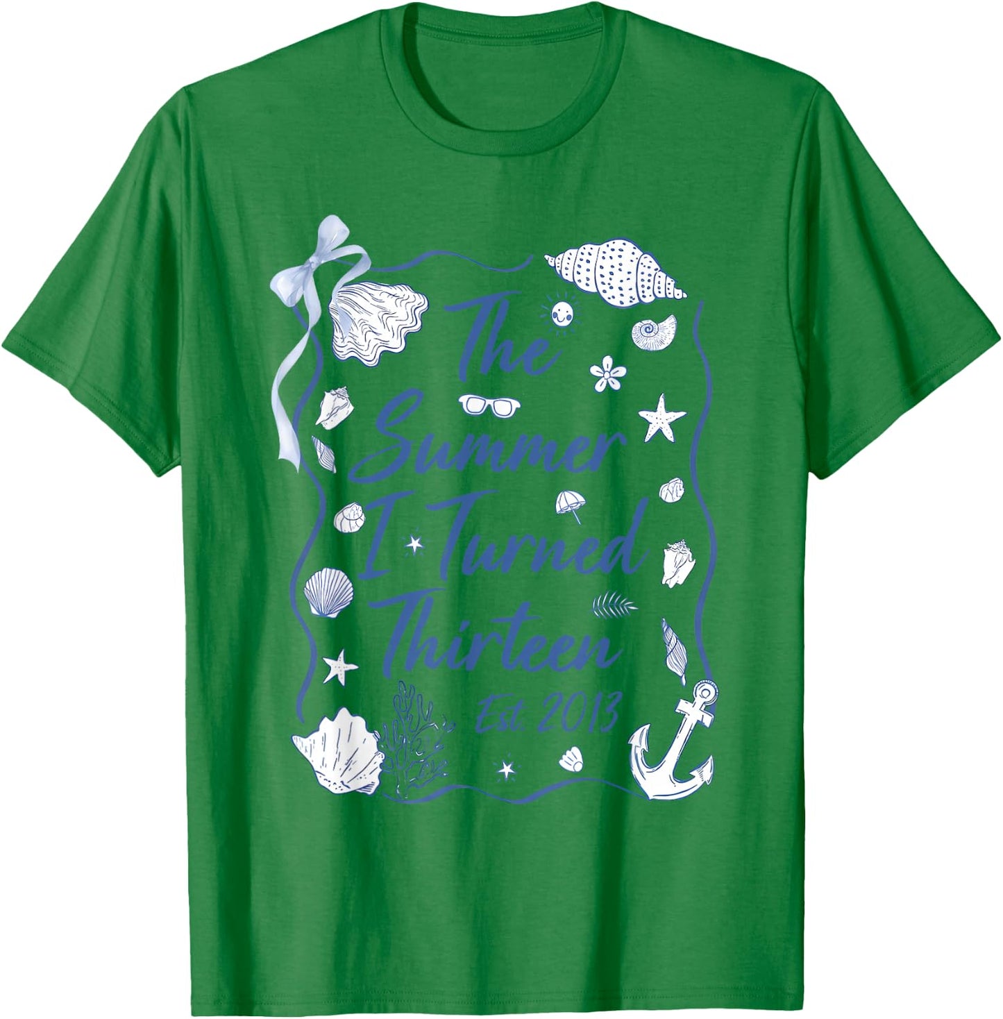 Summer I Turned Thirteen Est 2013 Seashell Coastal Beach T-Shirt - T-Shirt | Irish Green