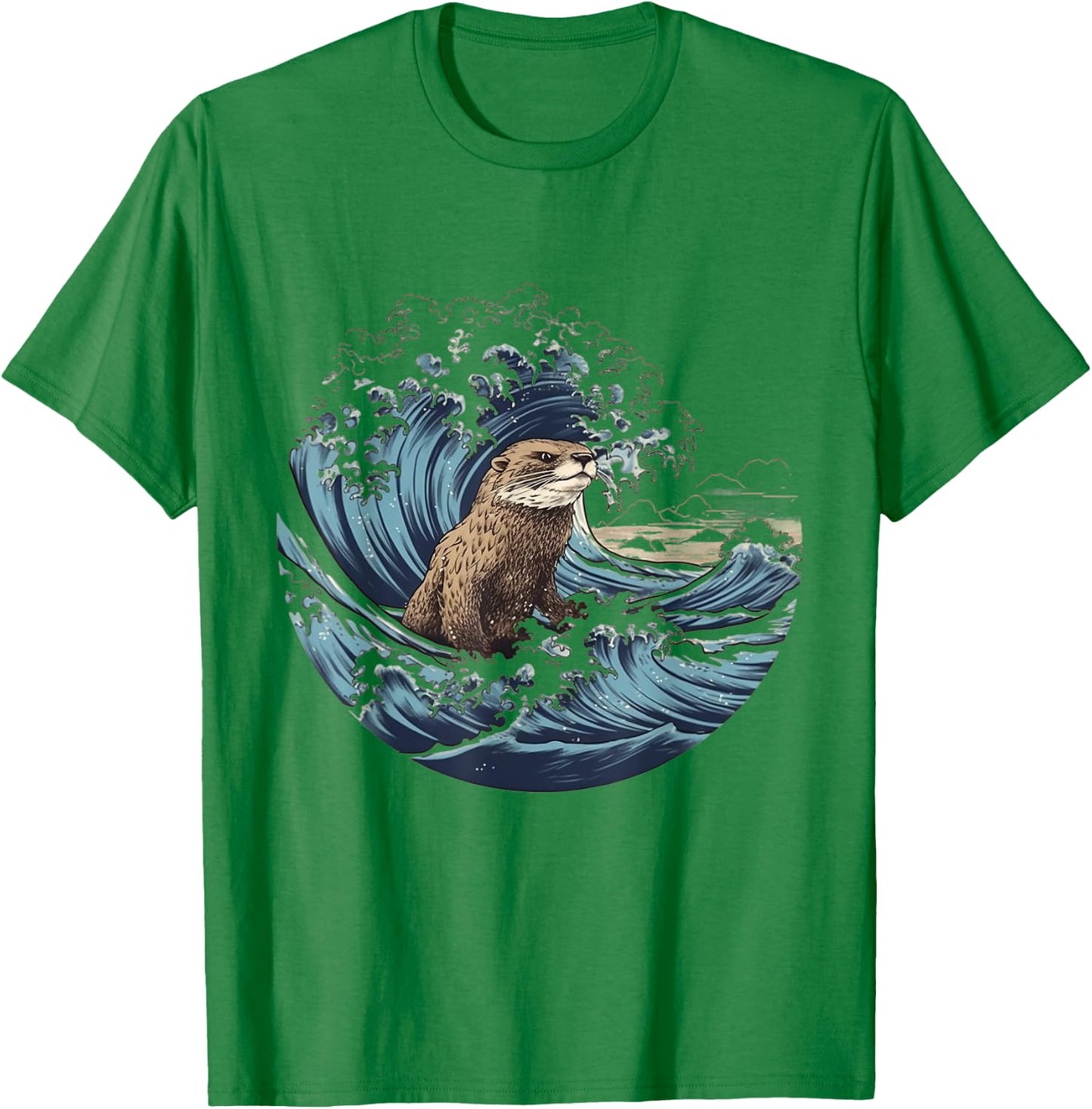 River Otter The Great Wave Of Kanagawa T-Shirt - T-Shirt | Irish Green