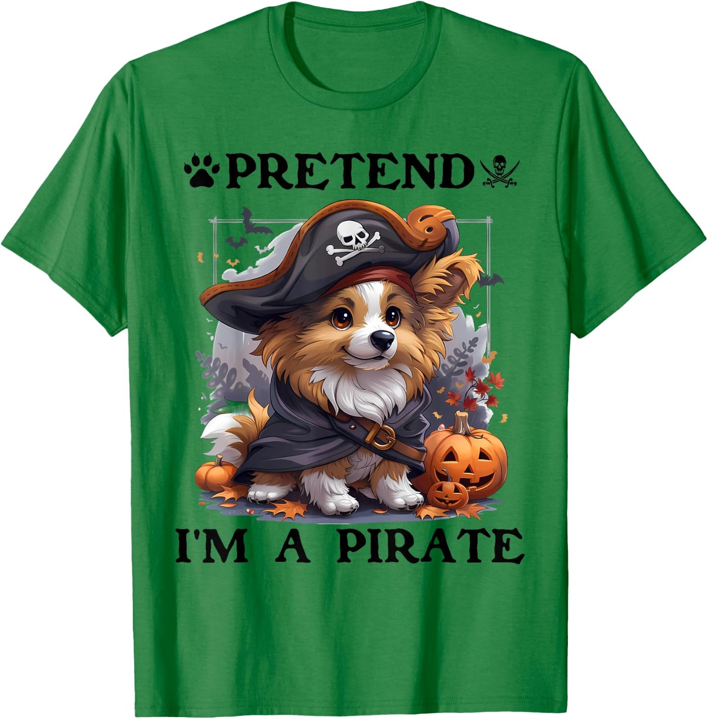 Pretend I'm A Pirate Shetland Sheepdog Halloween Pirate Men Women Kids T-Shirt - T-Shirt | Irish Green