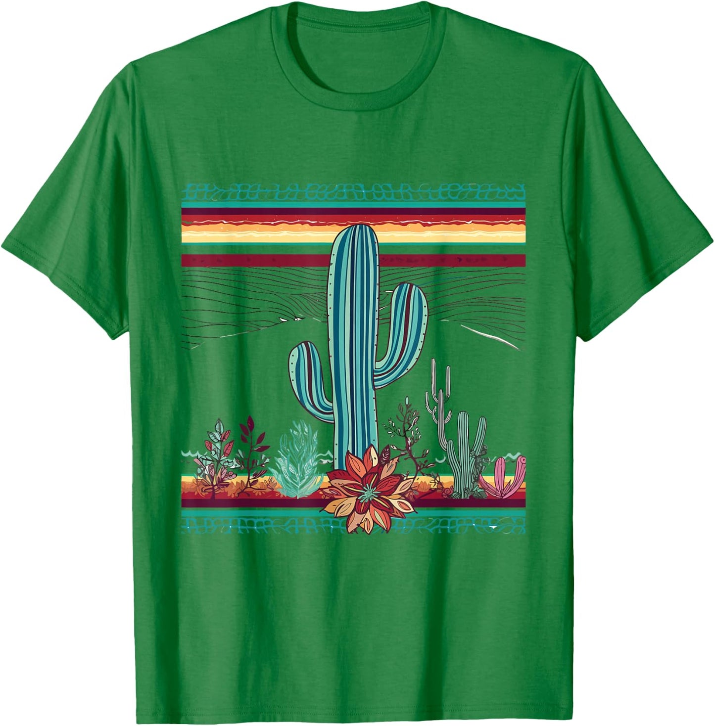 Serape Cactus Print Turquoise Western Saguaro Cactus T-Shirt - T-Shirt | Irish Green
