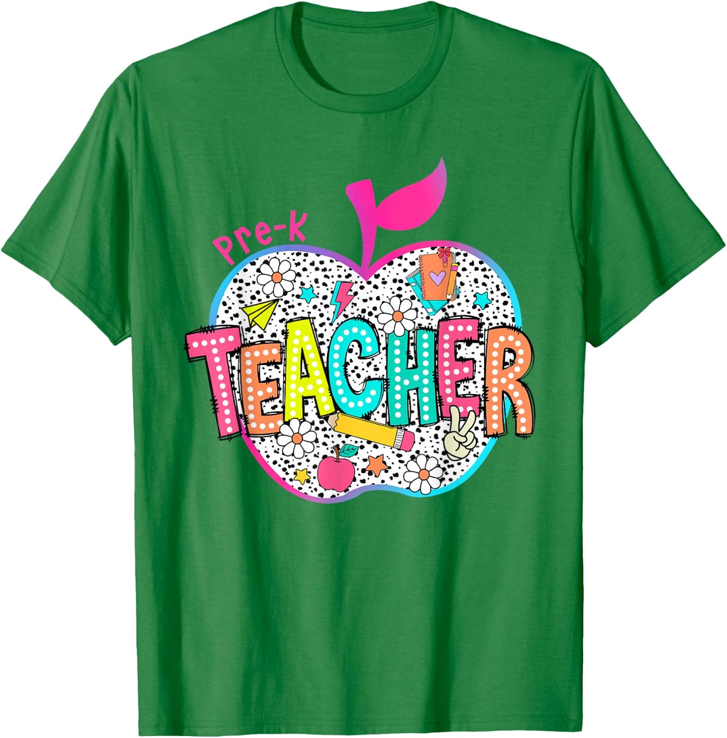 Pre-K Teacher Back To School Apple Dalmatian Dots T-Shirt - T-Shirt | Irish Green