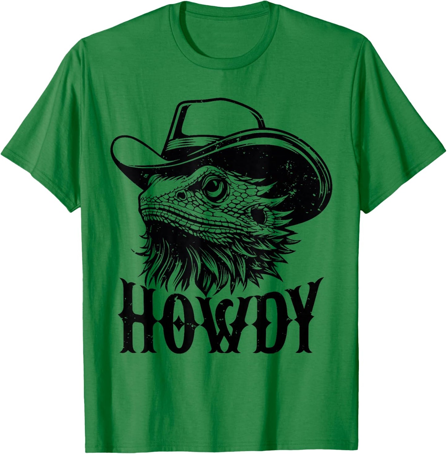Howdy Funny Bearded Dragon Wearing Cowboy Hat Reptile Lover T-Shirt - T-Shirt | Irish Green