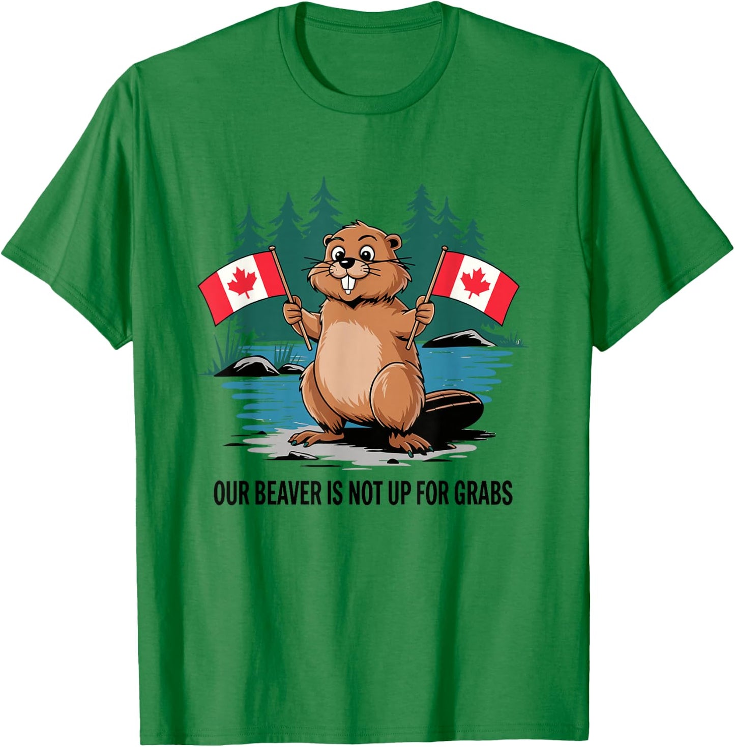 Funny Canadian Beaver Holding Flags Canada Pride T-Shirt - T-Shirt | Irish Green