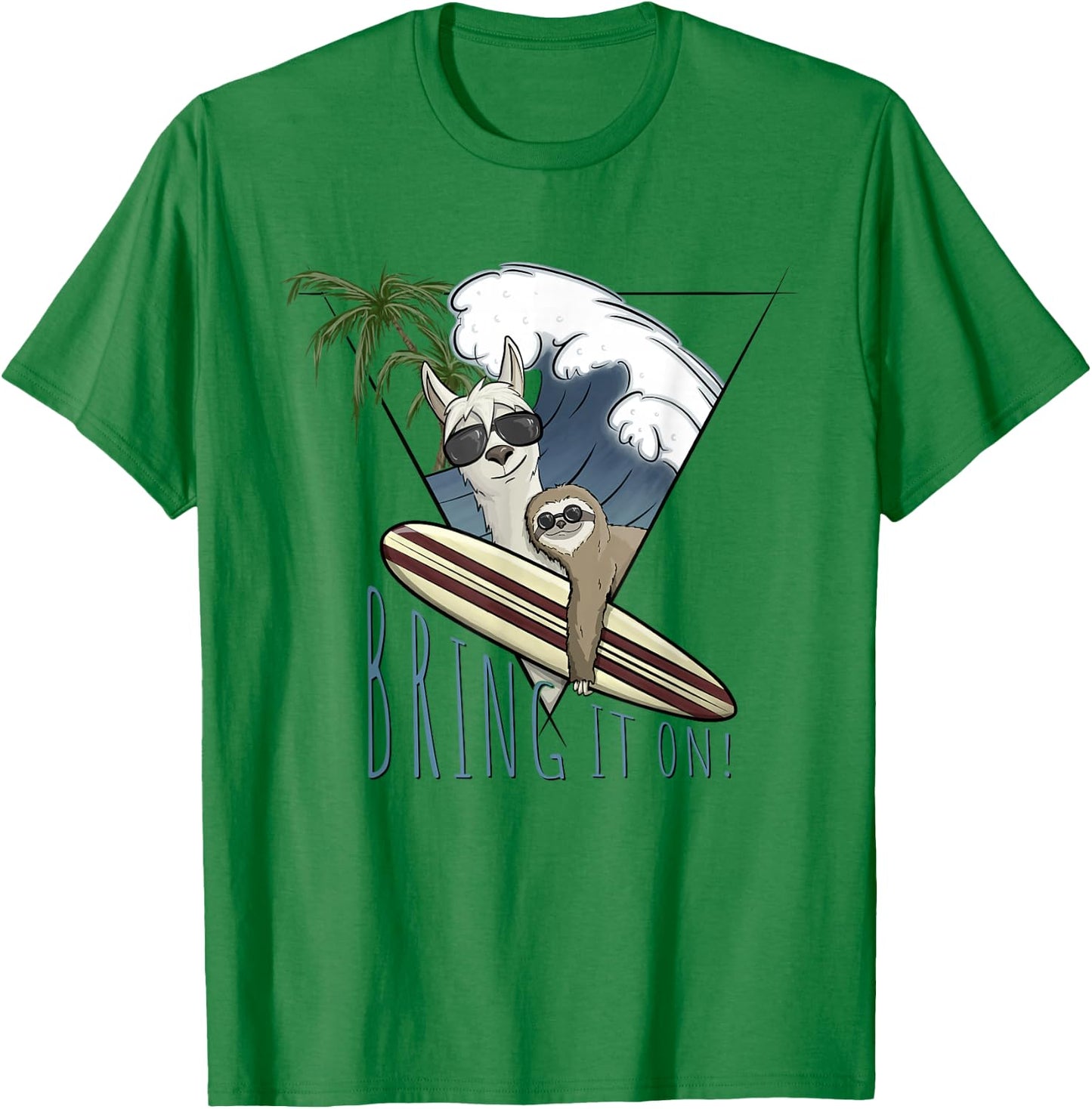 Bring it on! Lama & Faultier Surf Art Lifestyle Fun T-Shirt - T-Shirt | Irish Green